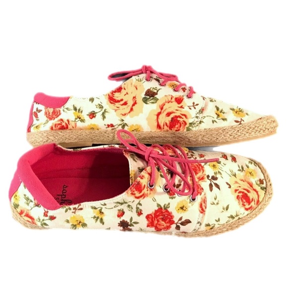 Sophie Sue Floral Print lace up Flats Size 9 - Picture 3 of 6